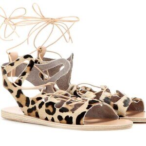Ancient Greek Sandals Antigone Gladiator Lace-Up Sandal Leopard Pony Hair EU 39